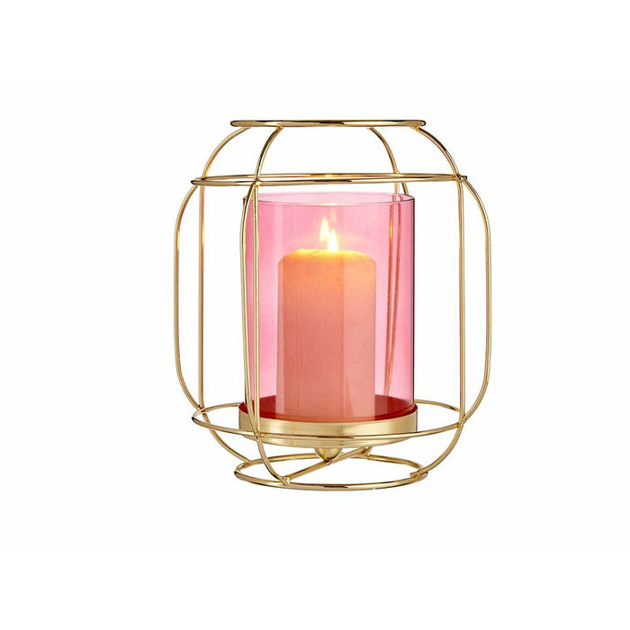 Candleholder Pink Golden Lantern Metal Glass 19 X 20 X 19 Cm