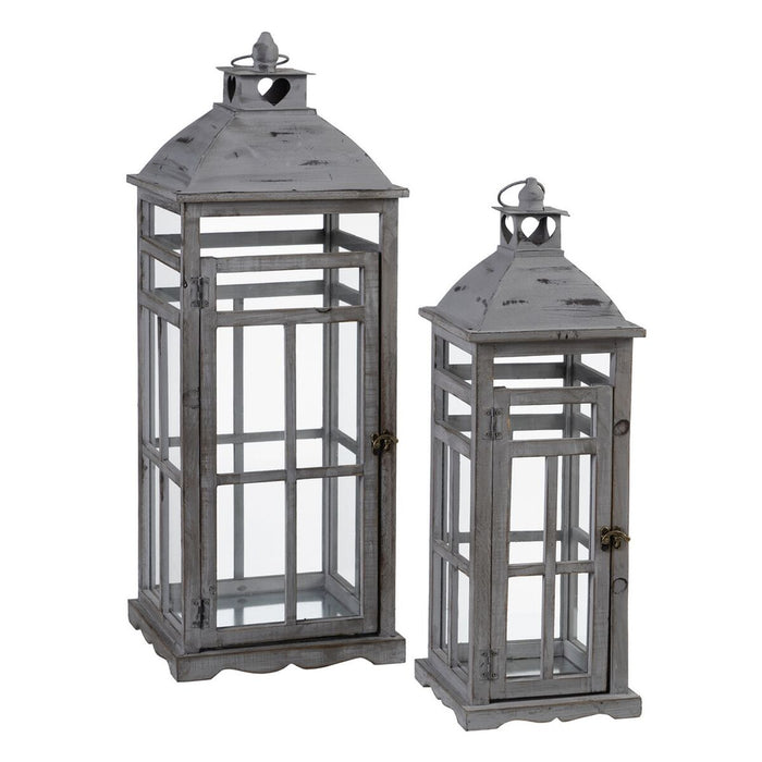 Lantern 28 x 75 Cm Candleholder Grey Fir Wood 2 Units