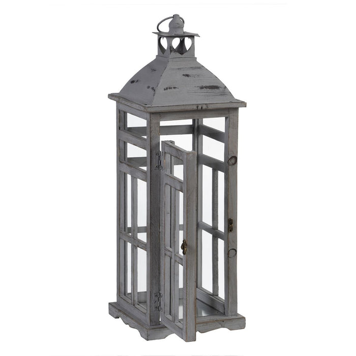 Lantern 28 x 75 Cm Candleholder Grey Fir Wood 2 Units