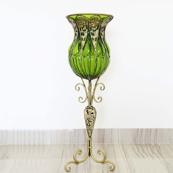 85cm Green Glass Tall Floor Vase And 12pcs Dark Pink