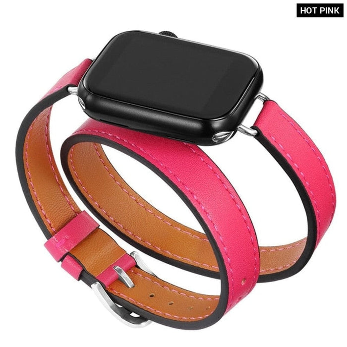 Double Tour Leather Strap For Apple Watch