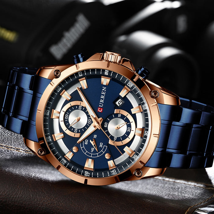 Creative Design Watches Men Luxury Casual Quartz Wristwatch with Stainless Steel Chronograph Sport Watch Male Clock