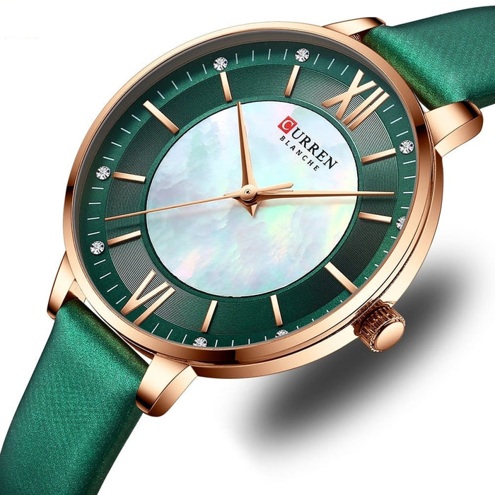 Ladies Watches Green Quartz Wrist Women Luxury Branded Clock Elegant Charming Leather Wristwatches