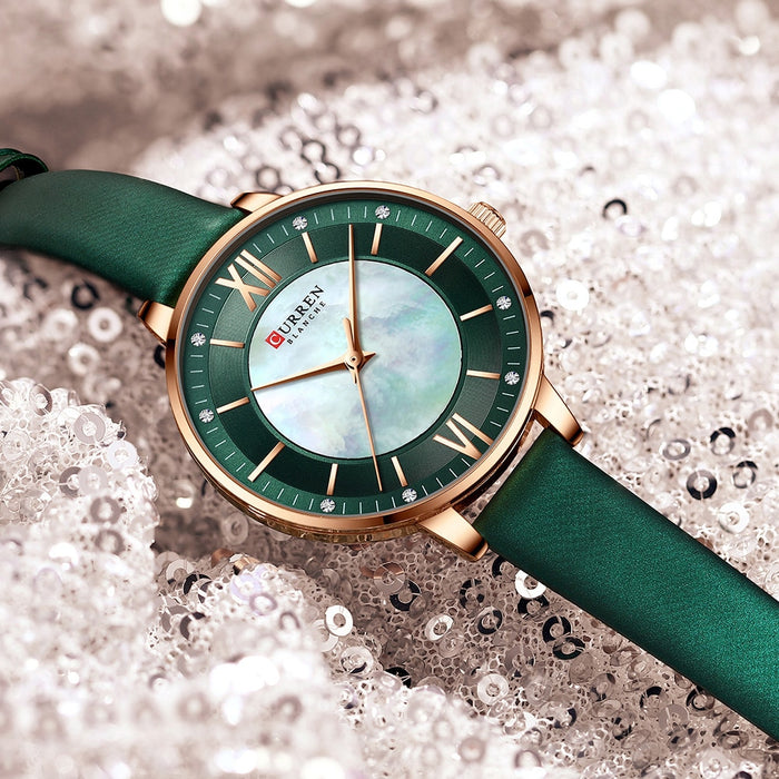 Ladies Watches Green Quartz Wrist Women Luxury Branded Clock Elegant Charming Leather Wristwatches