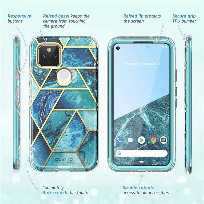 Full-Body Marble Glitter Case With  Built-in Screen Protector For Google Pixel 4A 5G