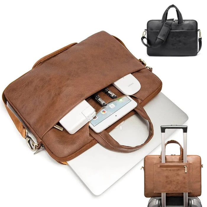 For Macbook Air Pro Notebook 13,15.6 Inch Pu Leather Waterproof Messenger Shoulder Case Hand & Laptop Bag