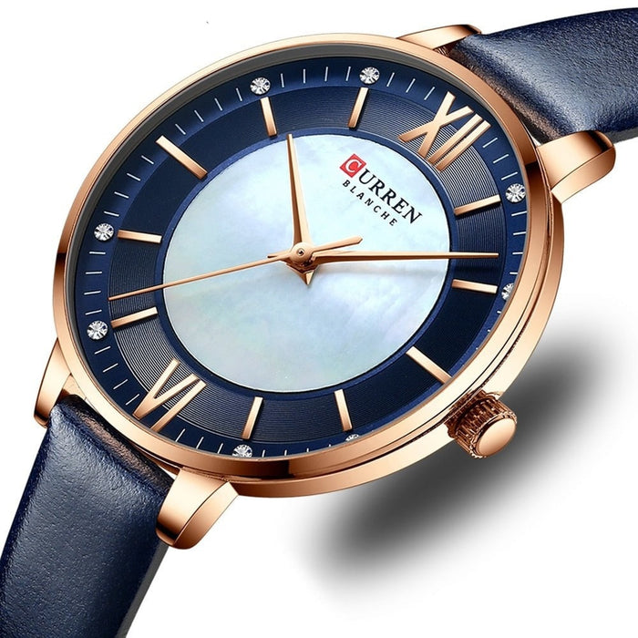 Women's Watches Elegant Ladies Wristwatch with Leather Bracelet Royal Blue