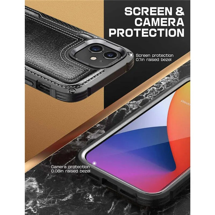 Full-Body Rugged Leather Case With Built-in Screen Protector For iPhone 12 Pro