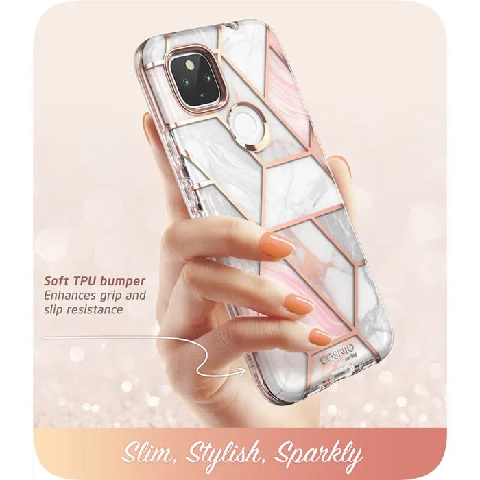 Full-Body Marble Glitter Case With  Built-in Screen Protector For Google Pixel 4A 5G