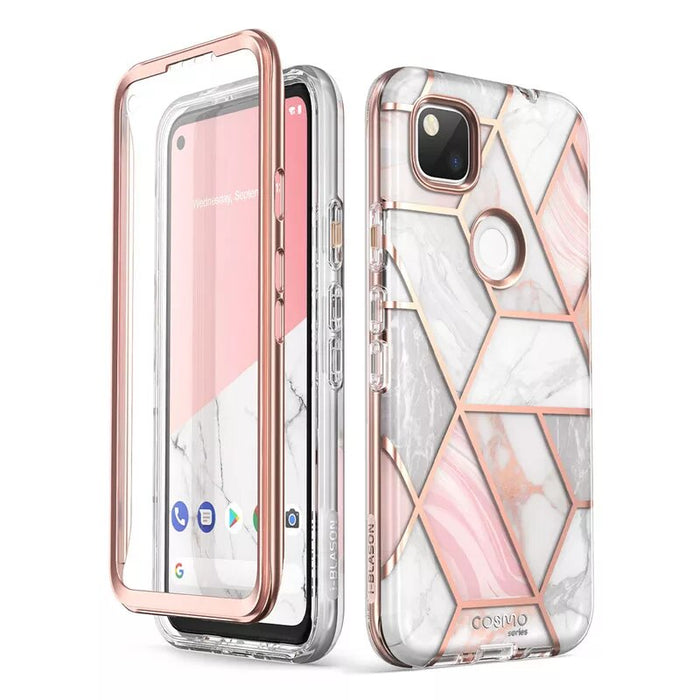 Full-Body Marble Glitter Case With Built-in Screen Protector For Google Pixel 4A (2020 Release)