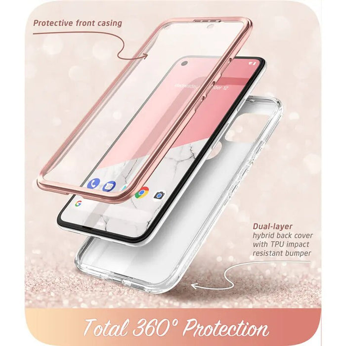 Full-Body Marble Glitter Case With  Built-in Screen Protector For Google Pixel 4A 5G