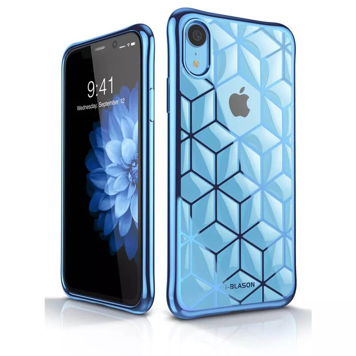 6.1" Slim Crystal Clear Flexible TPU Protective Cover with Geometric 3D Diamond Pattern For iPhone XR