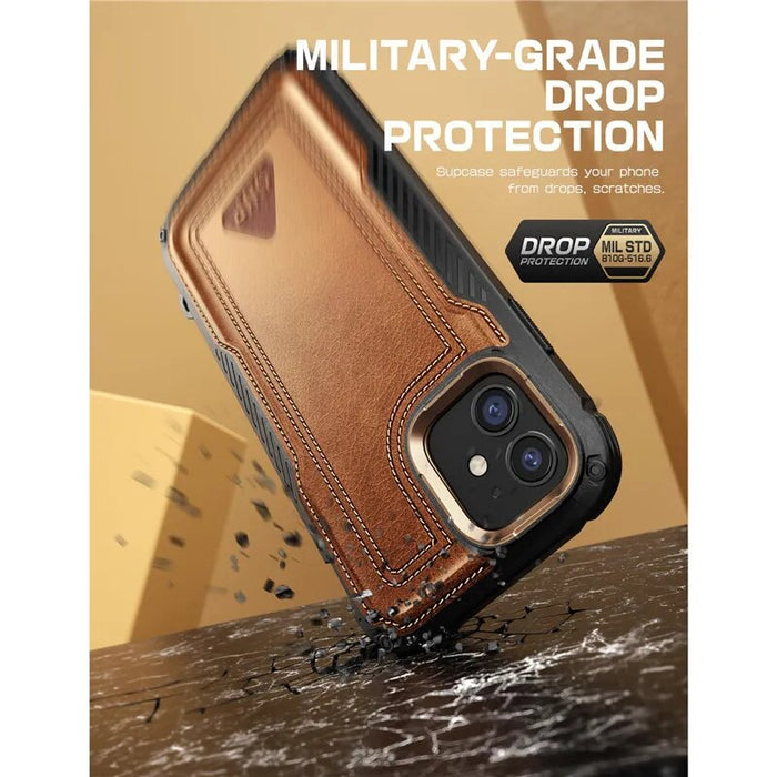 Full-Body Rugged Leather Case With Built-in Screen Protector For iPhone 12 Pro