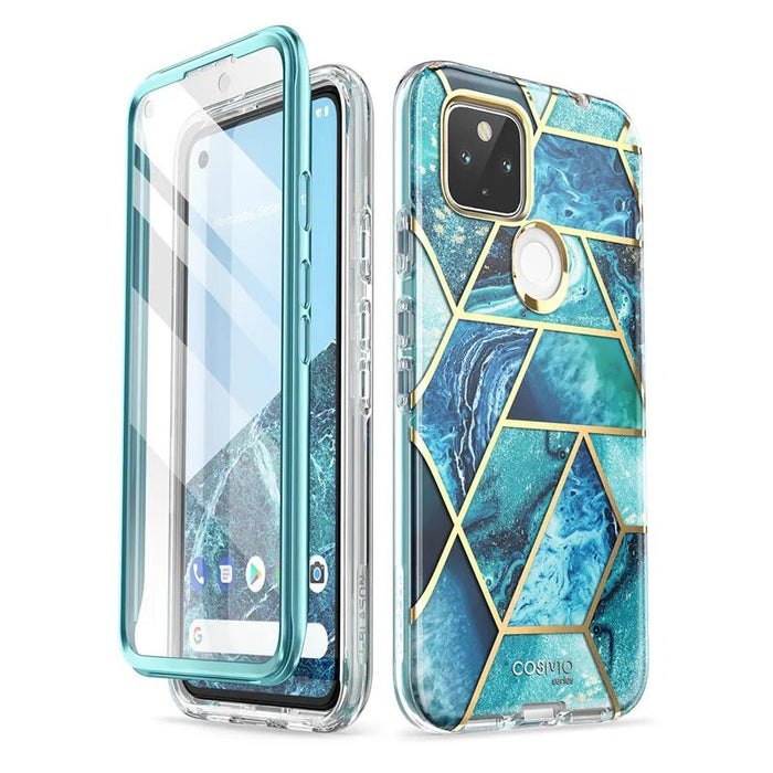 Full-Body Marble Glitter Case With  Built-in Screen Protector For Google Pixel 4A 5G