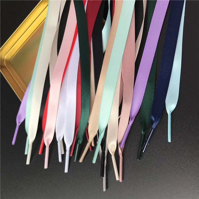 1Pair 1Cm Width Satin Silk Ribbon Shoe Laces 80/100/120/150Cm Length For Kids & Adults Shoes