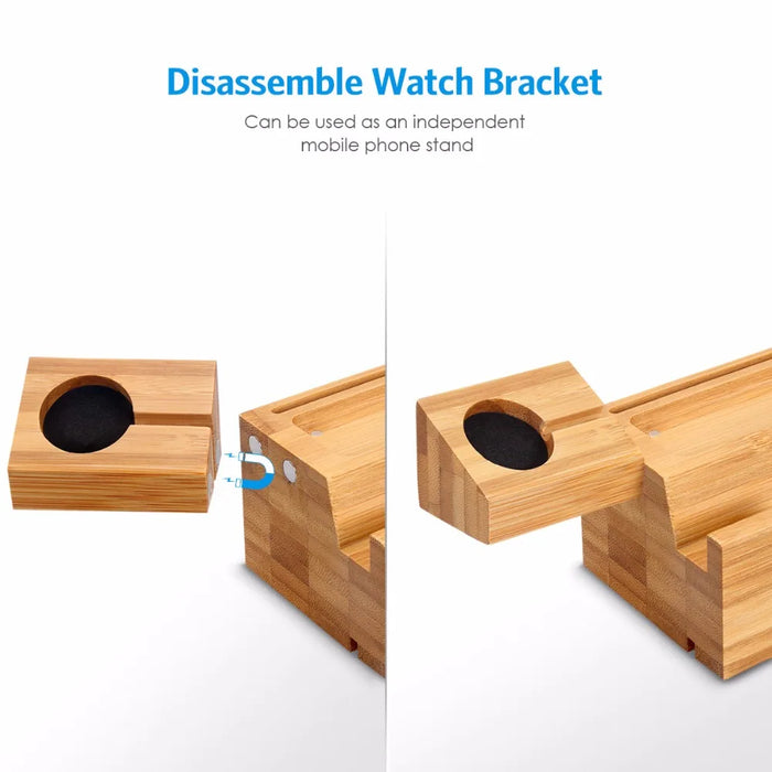 Wood Bamboo Charging Dock Charger Station Bracket Cradle Stand Holder For Apple Watch For Iphone Xs