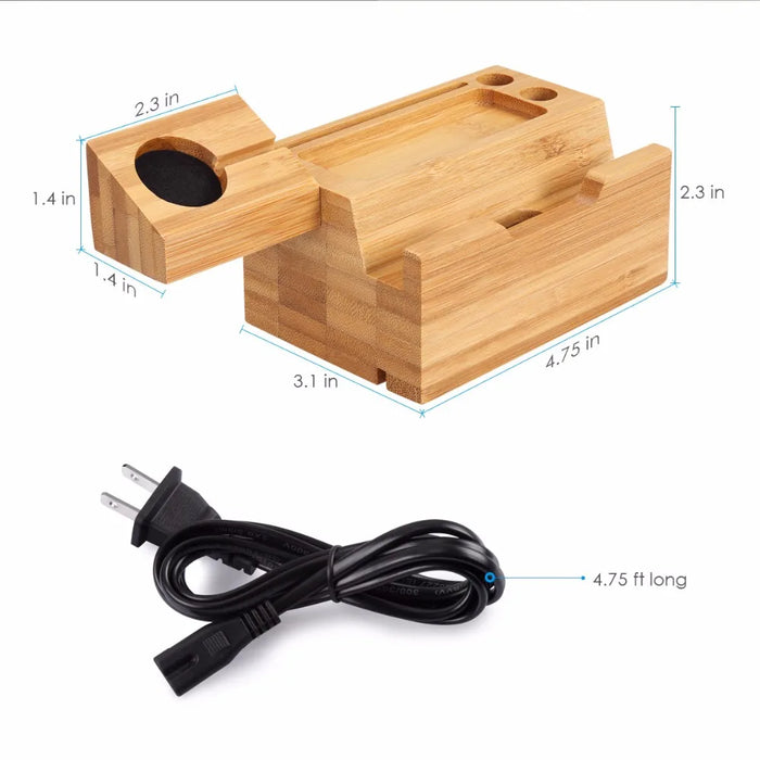 Wood Bamboo Charging Dock Charger Station Bracket Cradle Stand Holder For Apple Watch For Iphone Xs