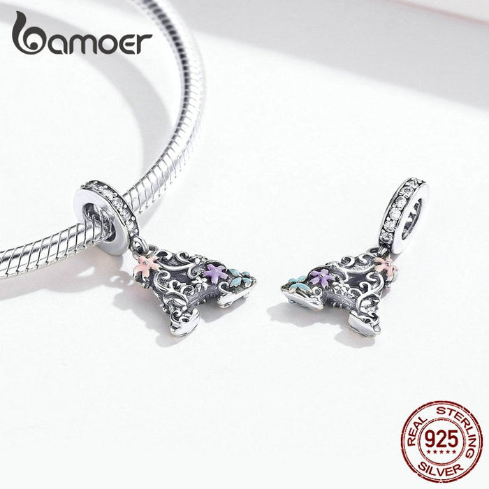 Letter A M Pendant Charm Fit Silver Bracelet Enamel Flower Pattern 925 Sterling Silver Jewelry