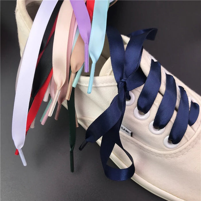 1Pair 1Cm Width Satin Silk Ribbon Shoe Laces 80/100/120/150Cm Length For Kids & Adults Shoes