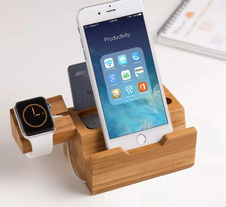 Wood Bamboo Charging Dock Charger Station Bracket Cradle Stand Holder For Apple Watch For Iphone Xs