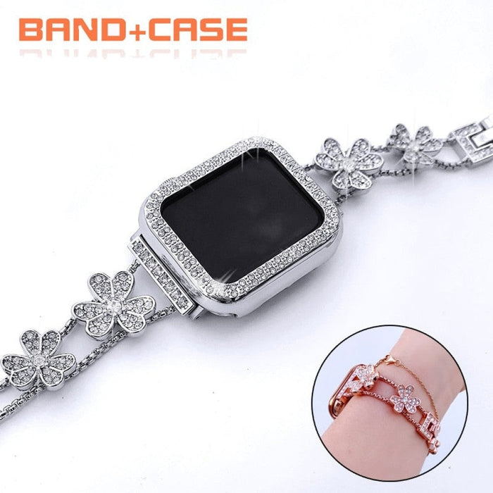 Stainless Steel Diamond Strap Case For Apple Watch