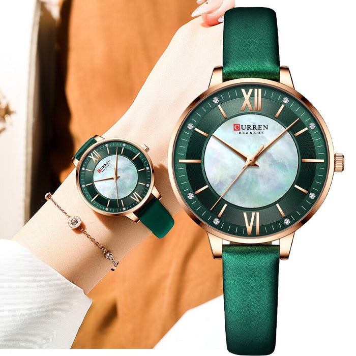 Ladies Watches Green Quartz Wrist Women Luxury Branded Clock Elegant Charming Leather Wristwatches