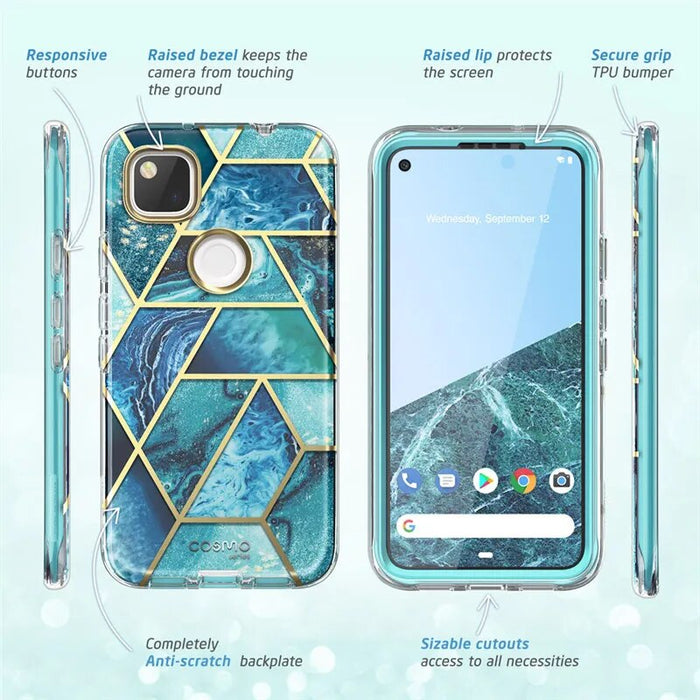 Full-Body Marble Glitter Case With Built-in Screen Protector For Google Pixel 4A (2020 Release)