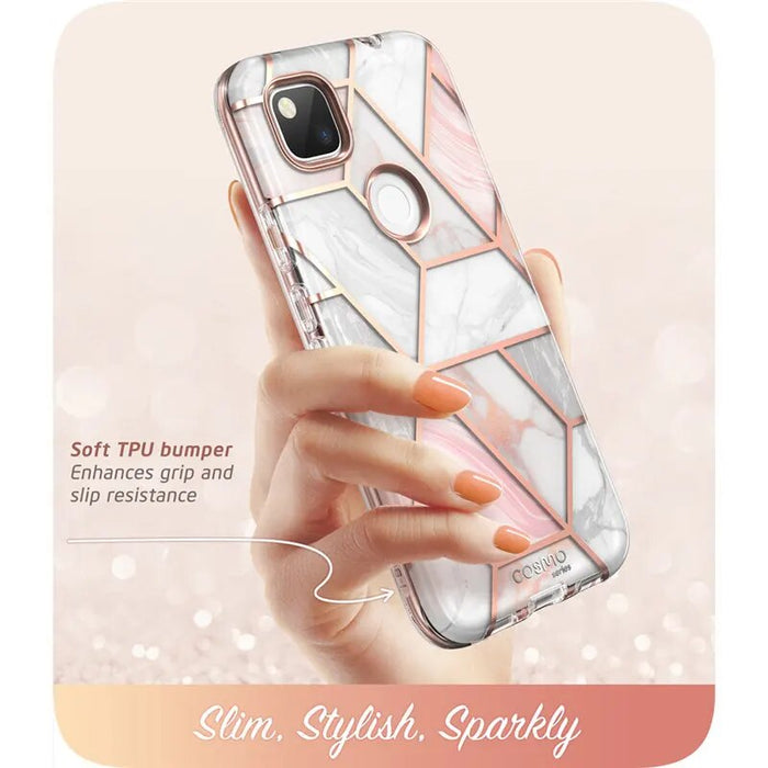 Full-Body Marble Glitter Case With Built-in Screen Protector For Google Pixel 4A (2020 Release)