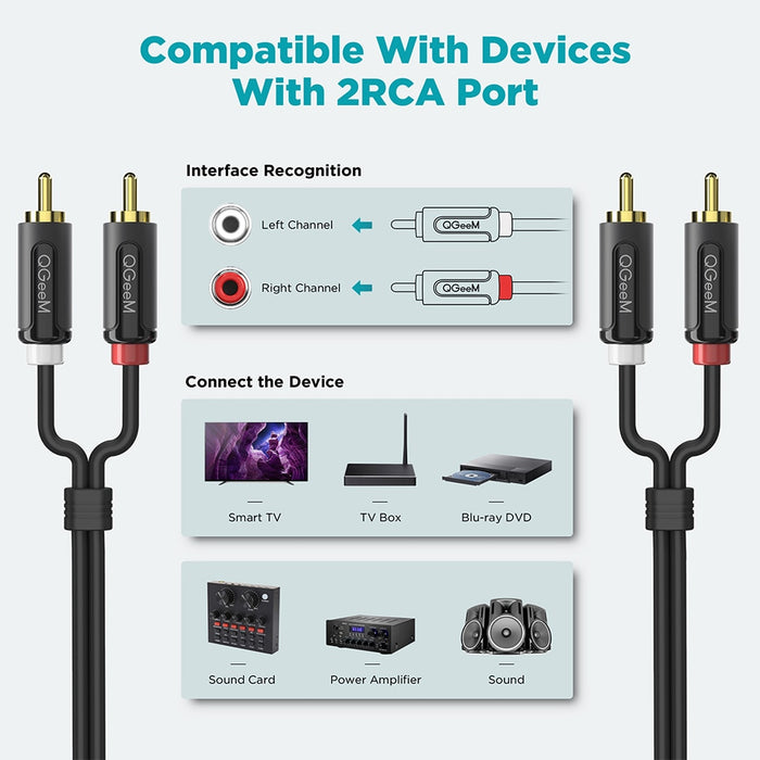 Qgeem 2Rca Audio Cable For Tv Cd Dvd Vcd Radio