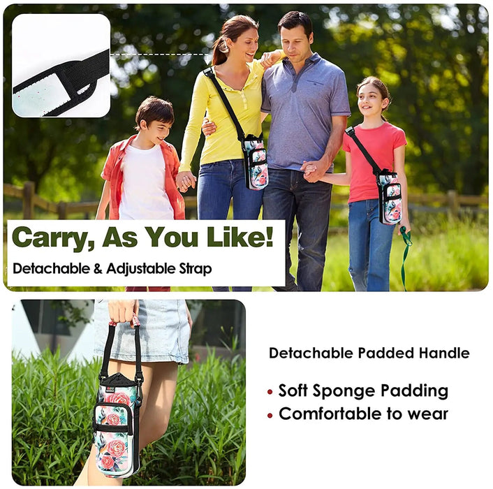 Water Bottle Carrier Bag Adjustable Shoulder Hand Strap 2 Pocket Sling Sleeve Sports Water Bottle Accessories for Hiking Travel