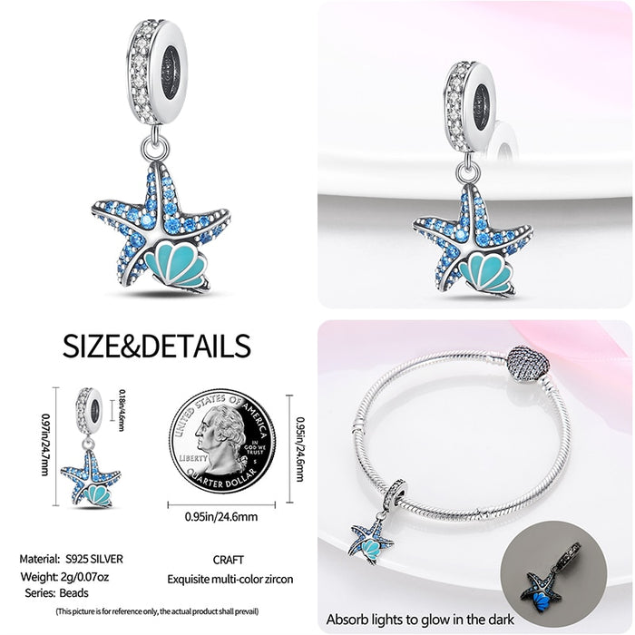 925 Sterling Silver Ocean Series Turtle Crab Mermaid Charms Beads Fit Original Pandora Bracelets Bangles Jewelrys