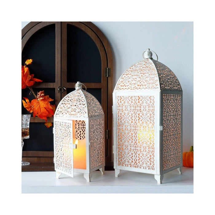 2Pcs Metal Hanging Candle Lantern with Hollow Pattern for Home Decor