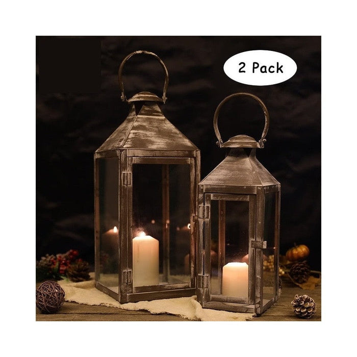 2Pcs Metal Hanging Candle Lantern with Handle For Garden Home Decor