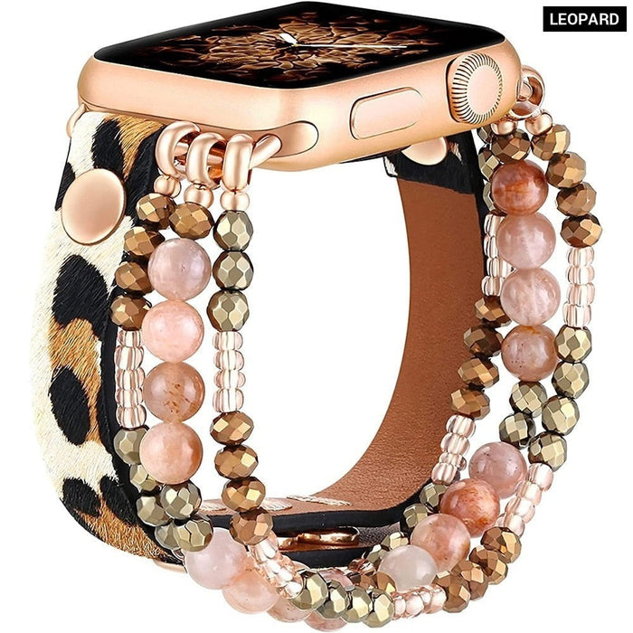 Elastic Beaded Leather Strap For Apple iWatch