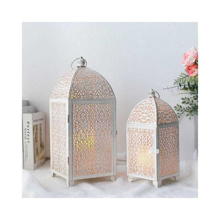 2Pcs Metal Hanging Candle Lantern with Hollow Pattern for Home Decor