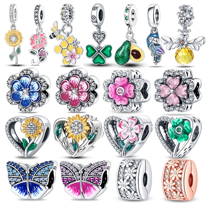 Fit Pandora 925 Original Bracelet 925 Sterling Silver Flower Bird Series Charms Beads For Women DIY Jewelrys Making