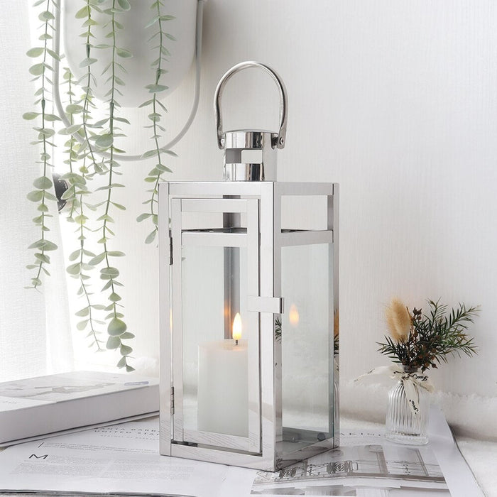 Sliver Stainless Steel Candle Holder Hanging Lantern For Indoor Outdoor Home Decor