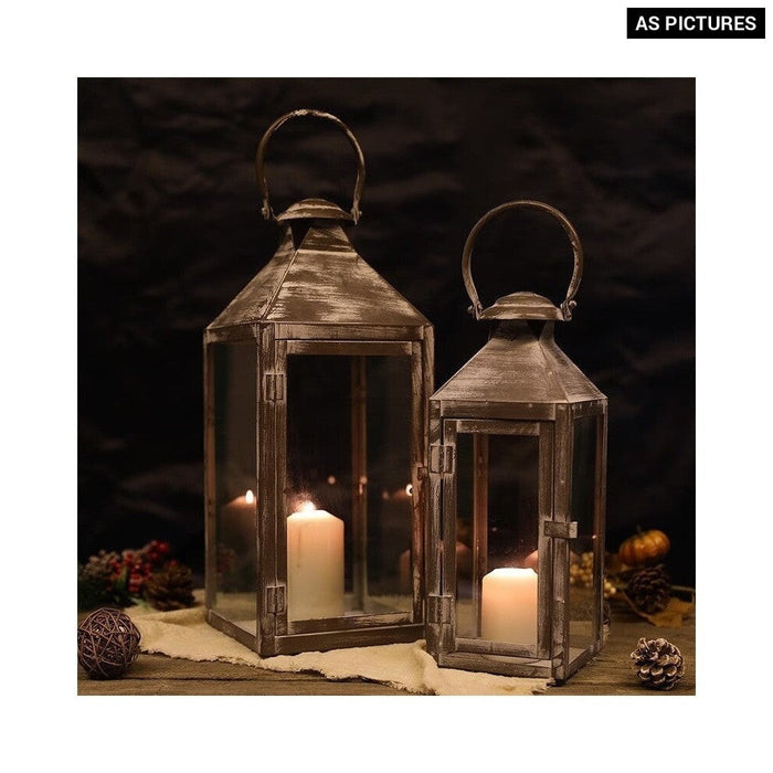 2Pcs Metal Hanging Candle Lantern with Handle For Garden Home Decor