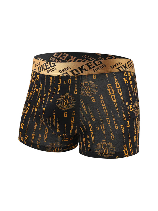 Pack Of 4 Mens Black Gold Print Cotton Antibacterial Breathable Boxer Short