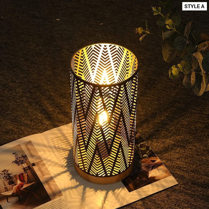 Cordless Geometric Metal Battery Powered Table Lamp For Home Decor