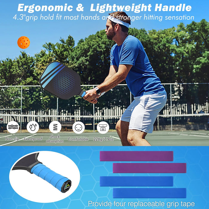 Pickleball Paddle racket Set Carbon Fiber Composition PE Honeycomb Core with 2 Pickleball Paddles+4 Balls+1 bag