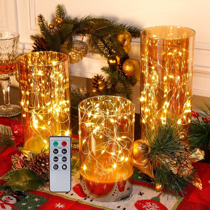 3Pcs Flameless Battery Powered LED Candles With 8 Key Remote Control