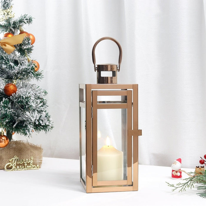 Rose Gold Candle Hanging Lantern for Indoor Outdoor Home Decor