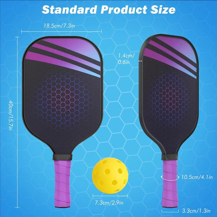 Pickleball Paddle racket Set Carbon Fiber Composition PE Honeycomb Core with 2 Pickleball Paddles+4 Balls+1 bag