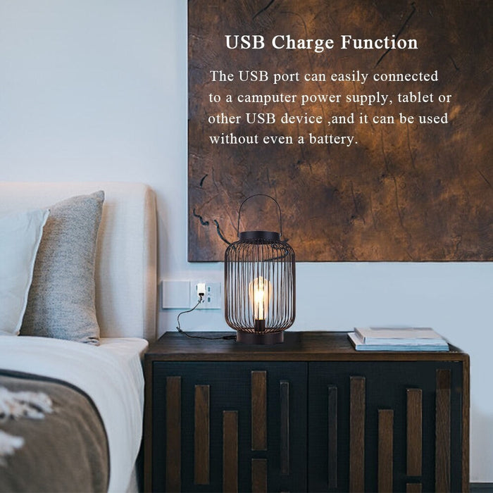 Metal Cordless Battery Powered Hanging Lamp with 1M USB Power Connection for Home Decor