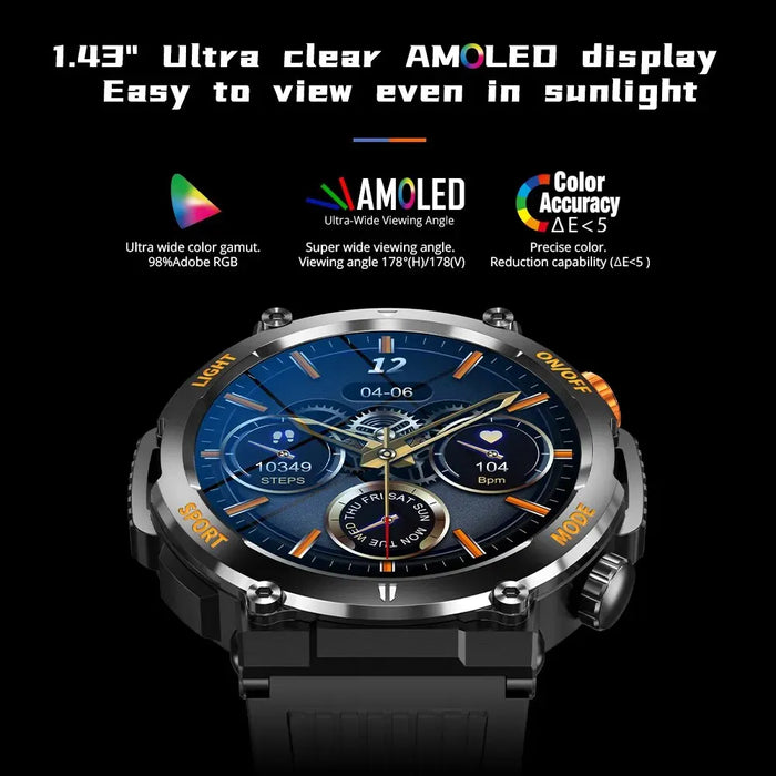 Colmi V68 1.43 Amoled Display Smartwatch 100 Sports Modes Compass Flashlight Military Grade Mens Collection