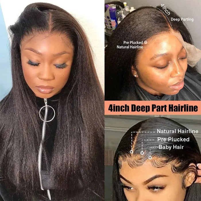 Kinky Straight Lace Front Wig 13X4 Hd Pre Plucked Yaki Straight Human Hair