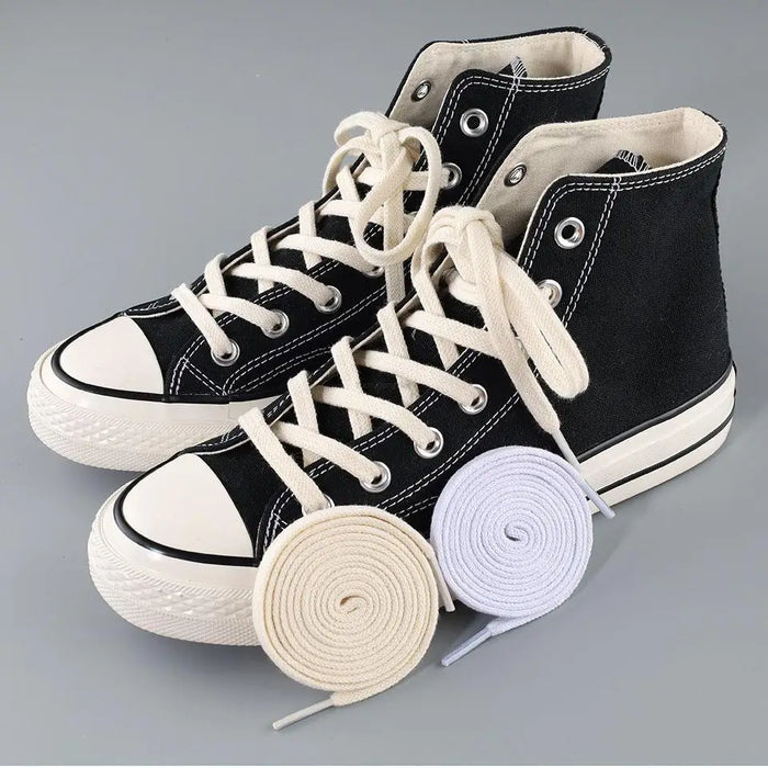 Womens & Mens 1Pair Cotton Flat Sneakers Canvas Shoe Laces White Black Beige