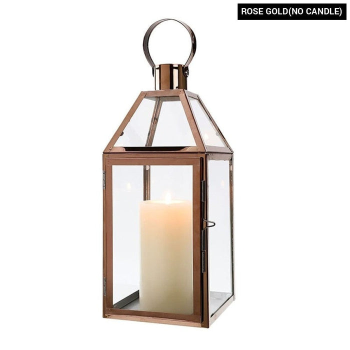 Stainless Steel Candle Hanging Lantern With Tempered Glass for Indoor Outdoor Home Decor