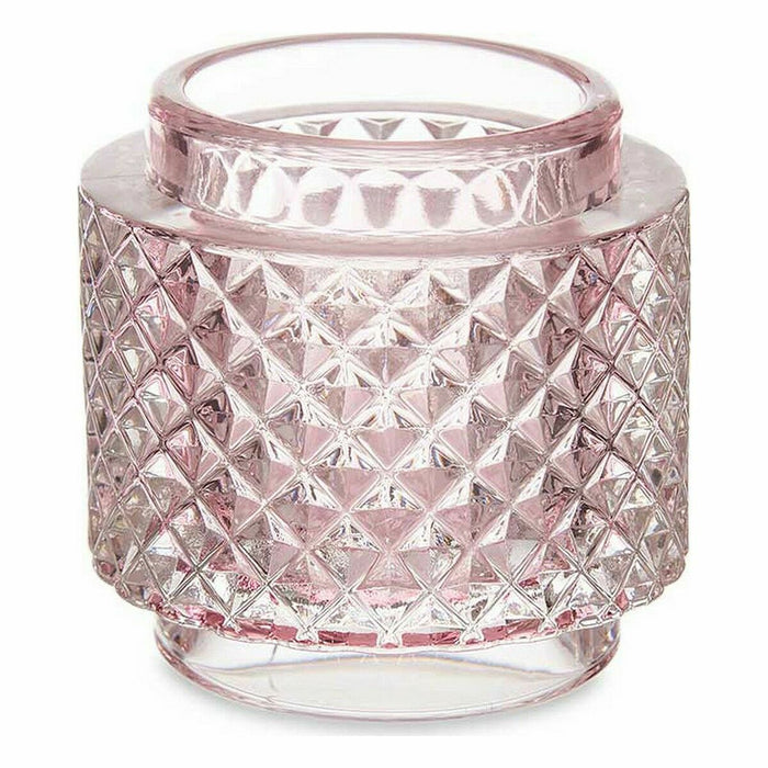 Candleholder Pink Glass 9 x 8.8 Cm 12 Units